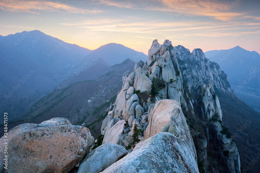 View from Ulsanbawi rock peak on sunset. Seoraksan National Park, South  Corea Photos | Adobe Stock