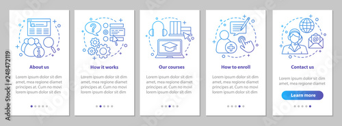 Online courses onboarding mobile app page screen with linear con