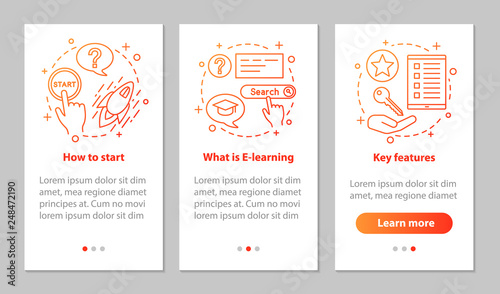 E-learning onboarding mobile app page screen with linear concept