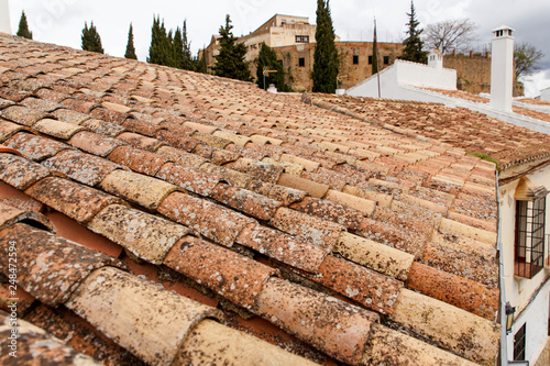Roof of tiles . View on the old town of Ronda in Malaga, Spain