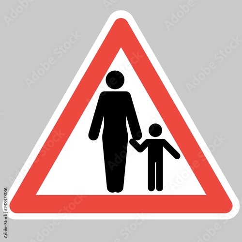 Safety sign-woman and child. Observation of young children, in a certain situation, when it is necessary.