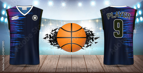 Basketball Uniform & Jersey, Tank Top Sleeveless Shirt, Design for Sport Poster, Banner, Flyer, Brochure or Presentations Template, Vector EPS10 fully editable, Easy Possibility to Apply Your Artwork.