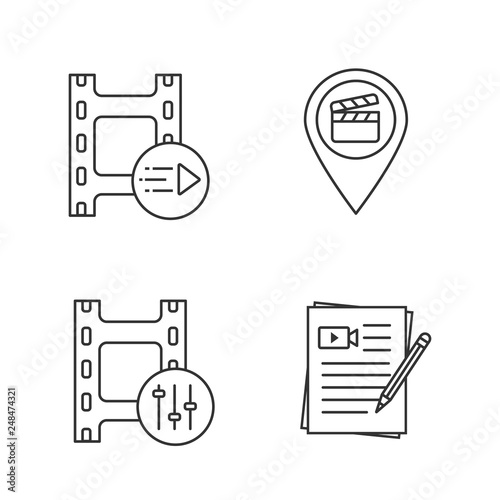 Film industry linear icons set