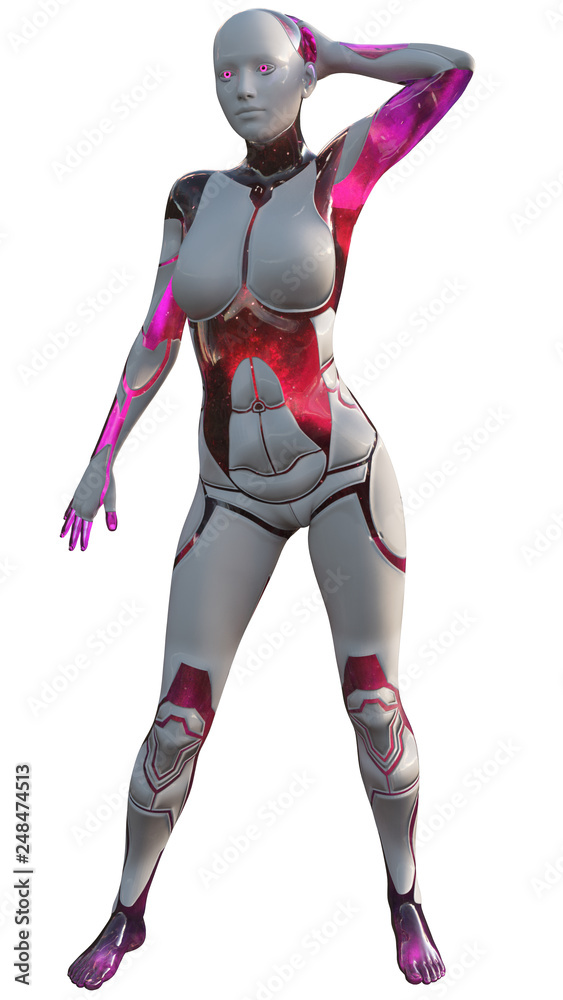 Android Female Pink and White High Tech Modern Beauty Artificial Intelligence 3D Illustration