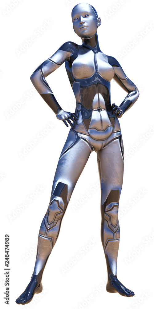 Android Female Used Metallic Look Futuristic Artificial Intelligence 3D Illustration