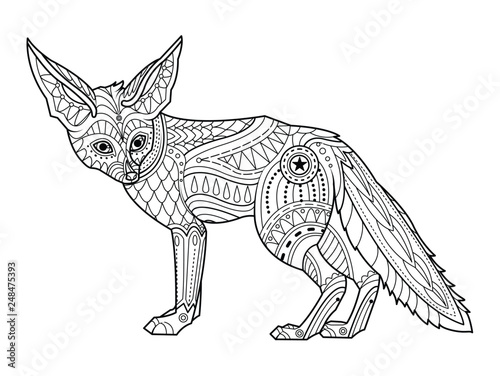 Fox coloring page. Hand drawn vector illustration.