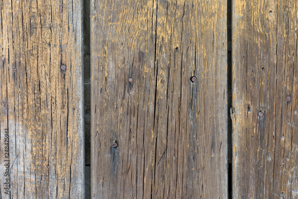 Old weathered wooden boards painted yellow paint. For background and design. Old weathered wooden boards painted yellow paint. For background and design.