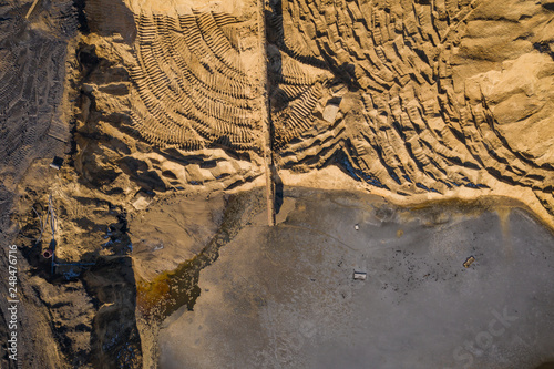 Aerial view of degraded landscape. Destroyed land. View from above. Industrial place. Photo captured with drone.