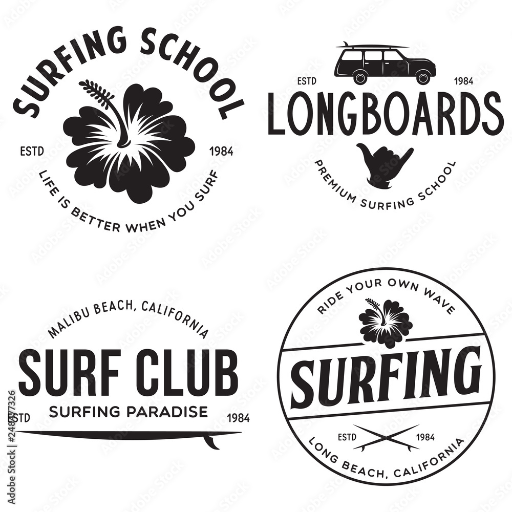 Surf Vintage Logo, Icon And Symbol, With Emblem Vector Illustration