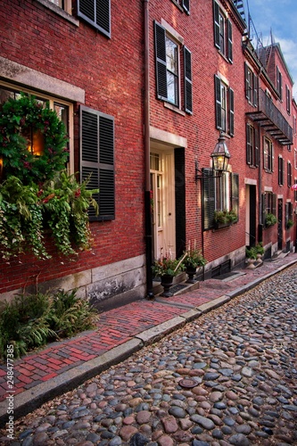 Acorn Street in Boston  Beacon Hill  during the winter