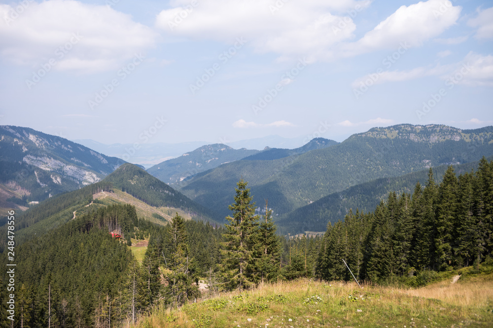 View from Mount Chopok in Sunny Day, ski resort Jasna, Low Tatras National Park in Slovak Republic