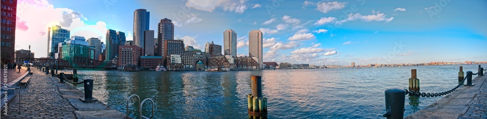 Panorama of downtown Boston from seaport