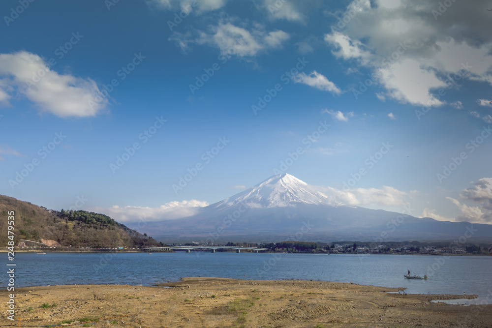 Mt fuji and Lake in cherry blossom sakura season Mt fuji and Lake in cherry blossom sakura season