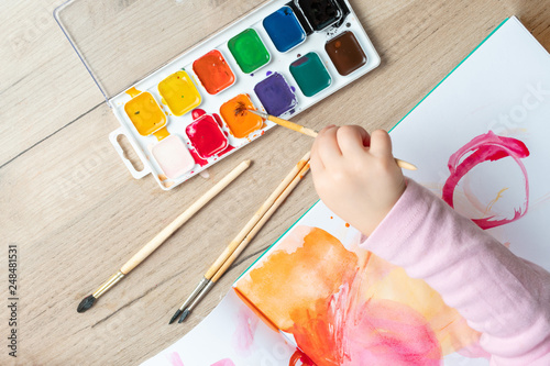 Kids paint with watercolors