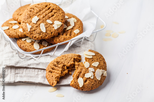 Homemade almond cookies on a white background. photo