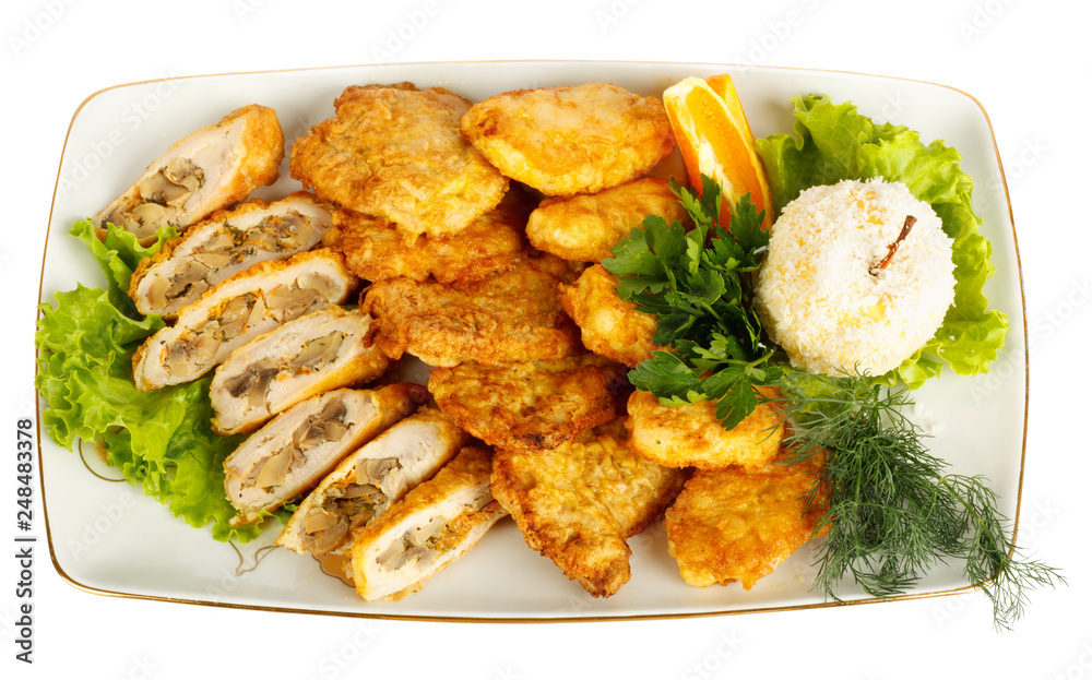 Appetizer of meat with lettuce, pepper and vegetables Appetizer of meat with lettuce, pepper and vegetables