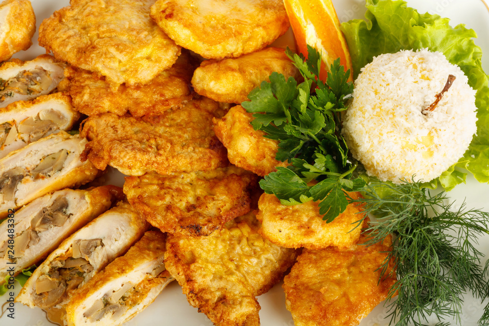 Appetizer of meat with lettuce and vegetables Appetizer of meat with lettuce and vegetables