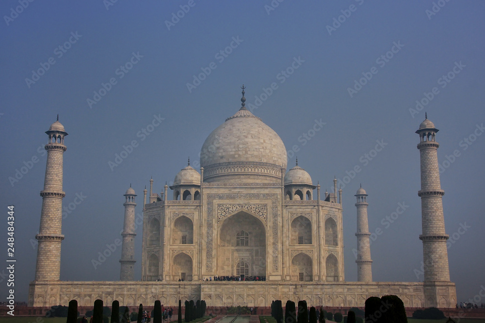 View of Taj Mahal in early morning fog, Agra, Uttar Pradesh, India