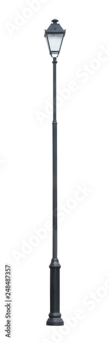 Black metal lamppost, isolated on a white background (design element)