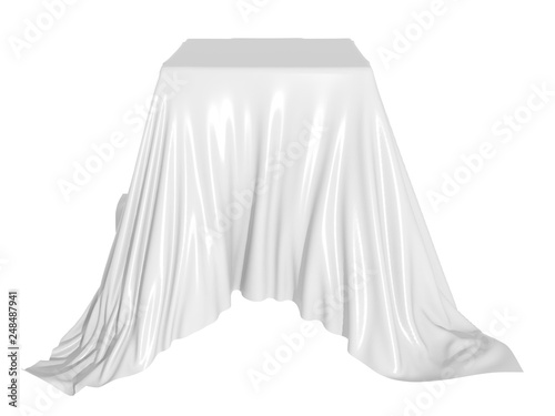 White silk elegance tablecloth. Trade show exhibition