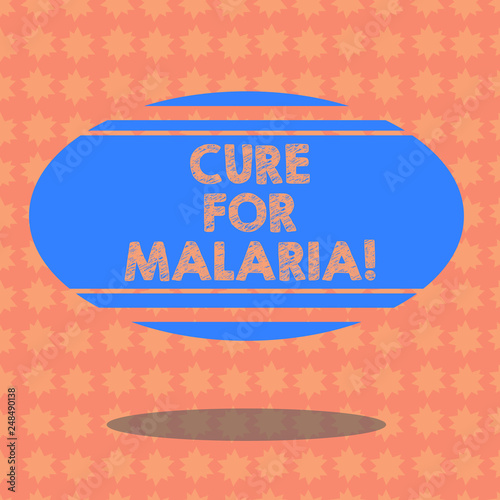 Writing note showing Cure For Malaria. Business photo showcasing like Primaquine drug used against malaria for prevention Blank Color Oval Shape with Horizontal Stripe Floating and Shadow photo