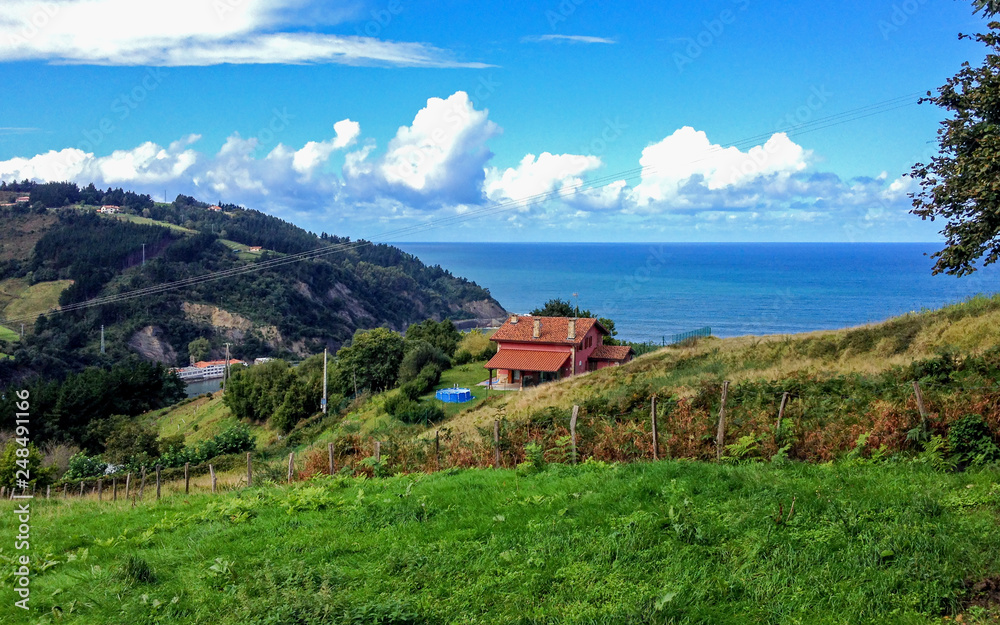 Beautiful sunny view on the sea near Deba, Basque Country, pilgrimage route Saint James Way, Northern coast of Spain
