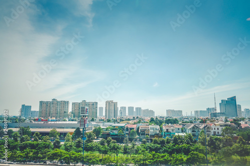 Ho Chi Minh City skyline with tall building in District 9, Vietnam