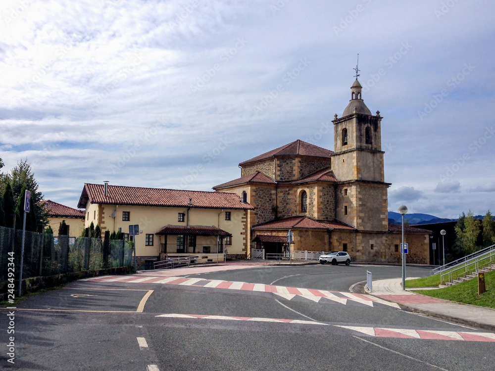 Obraz premium Chircj in the street of typical nortern Spain town Markina, Basque Country, Northern St. James Way, Spain