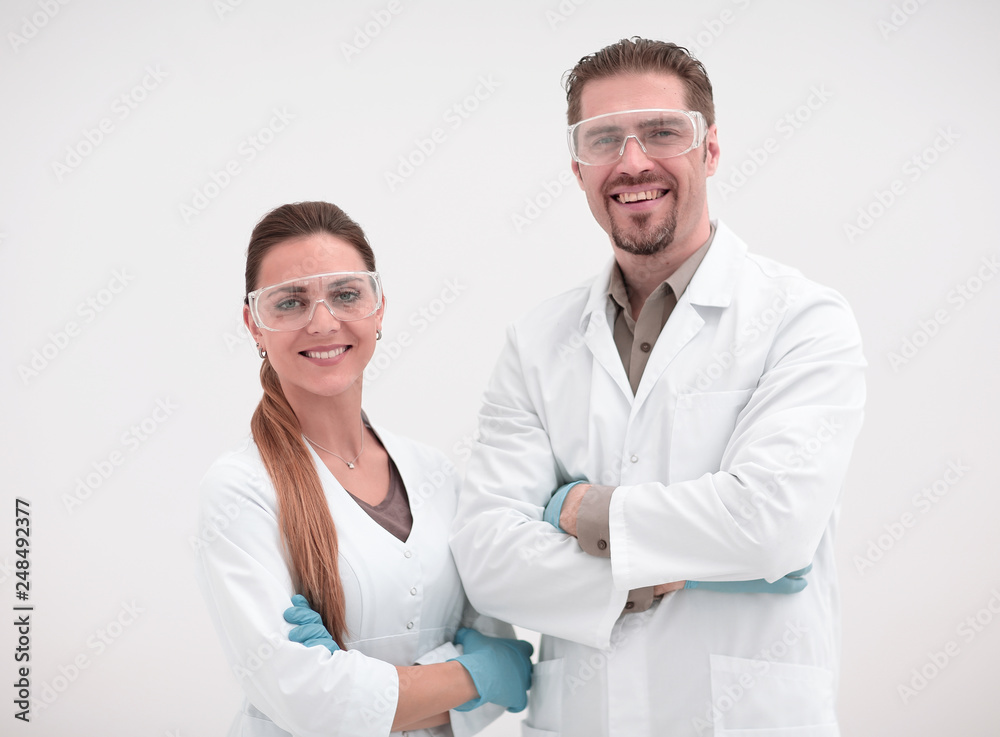 portrait of two scientists biologists portrait of two scientists biologists