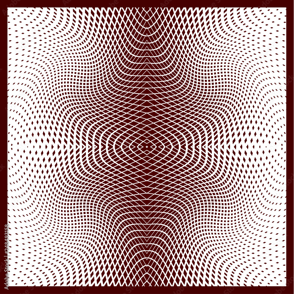 Bright decorative pattern with a halftone transition from small squares and rhombuses. Curvilinear arrangement. Bright decorative pattern with a halftone transition from small squares and rhombuses. Curvilinear arrangement.