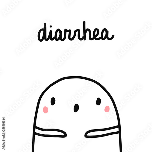 Diarrhea hand drawn illustration with cute marshmallow with rotavirus symptoms