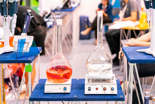 flask or vials circular for solution liquid on automatic stir or magnetic stirrer vortex mixer & hot plate device of lab application to industrial chemical medicine food beverage and cosmetics etc.