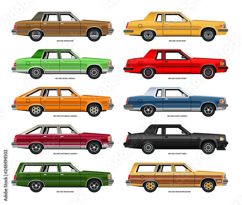 Vector Illustration of 1980s Mid-Size Cars