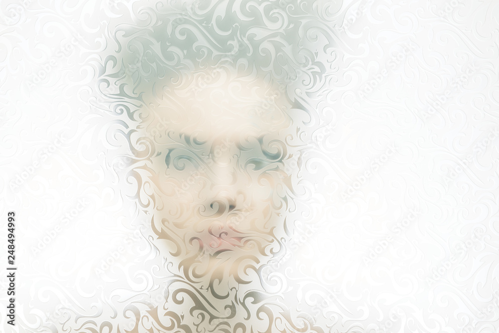 Φωτογραφία A young woman looking through a translucent glass with a drawing