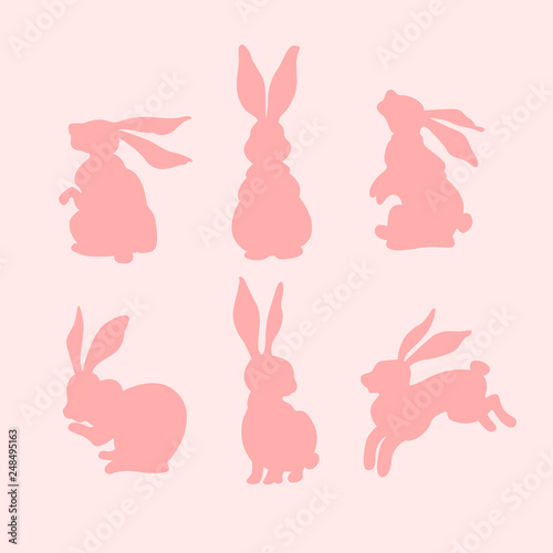 Creative sketch of rabbits icons isolated on white background, vector illustration