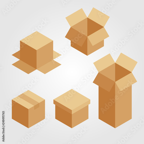 packaging box vector icon set, isometric graphic