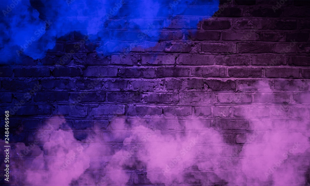 Obraz premium Background of an empty dark room. Empty walls, neon light, smoke, glow