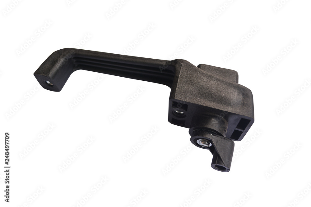 Truck door handle on isolated white background. New spare part. Truck door handle on isolated white background. New spare part.