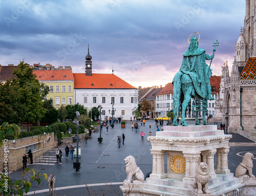 View on Mathias Church and St. Stephen Statue in the castle, Hungary