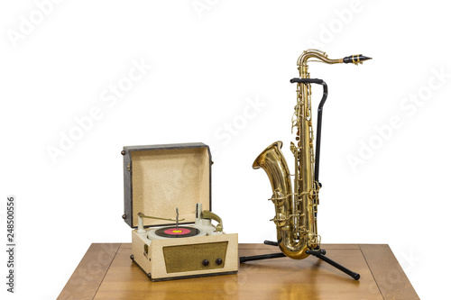 Old record player and saxop...