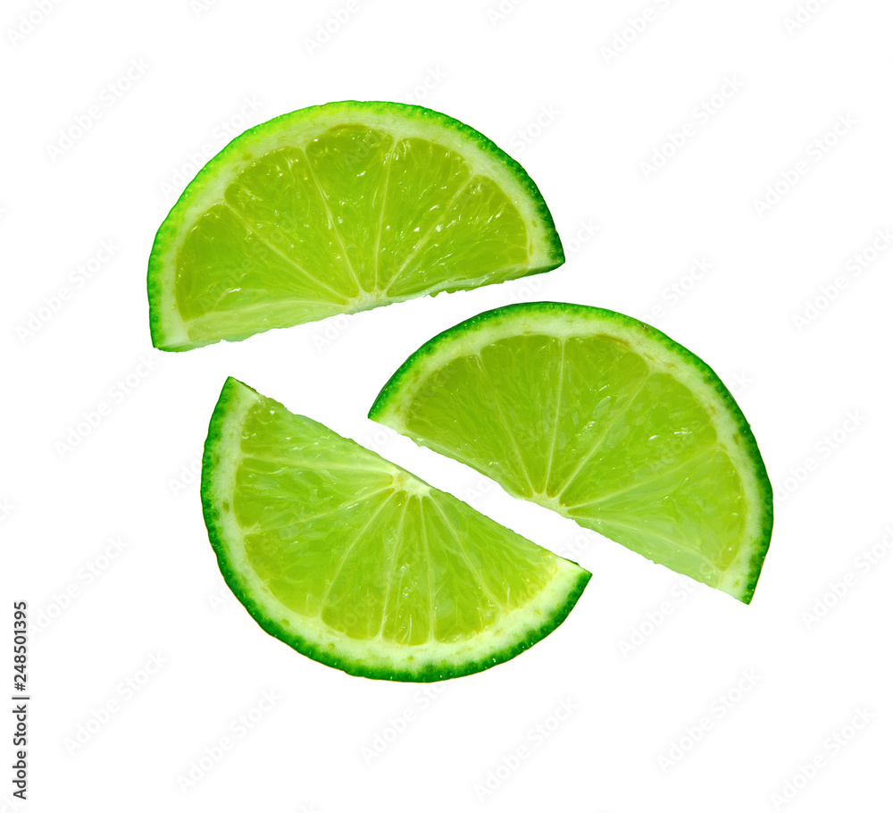 Lime. Juicy slice of lime. Lime slice isolated. Ripe green lime