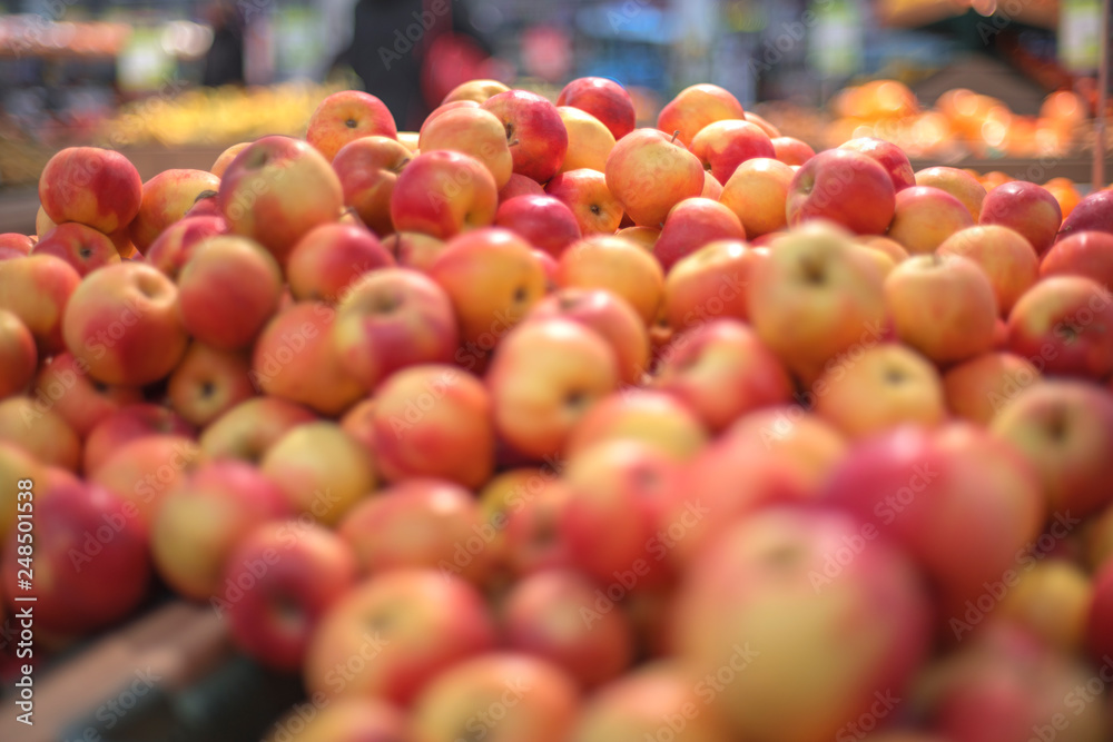 Apples on the counter of the store Apples on the counter of the store