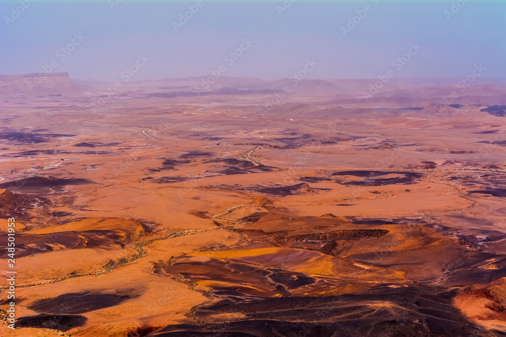 top view on colorful desert mitzpe ramon in israel