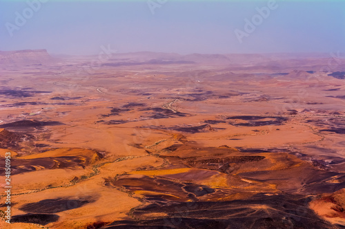 top view on colorful desert mitzpe ramon in israel