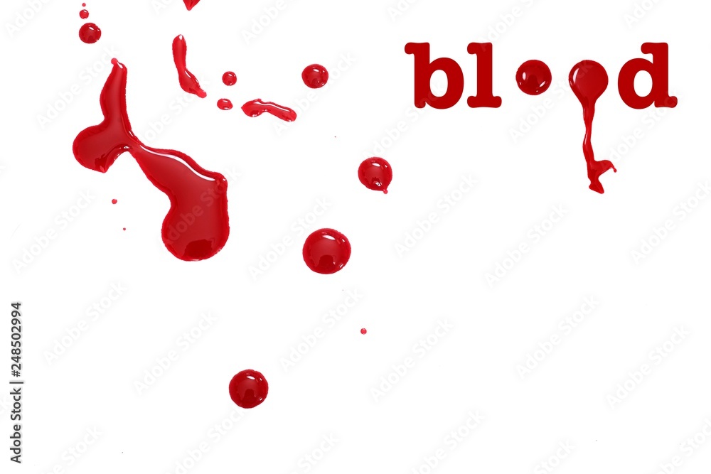 Drops of red liquid (blood, nail polish, ketchup, dressing) isolated on white background Drops of red liquid (blood, nail polish, ketchup, dressing) isolated on white background