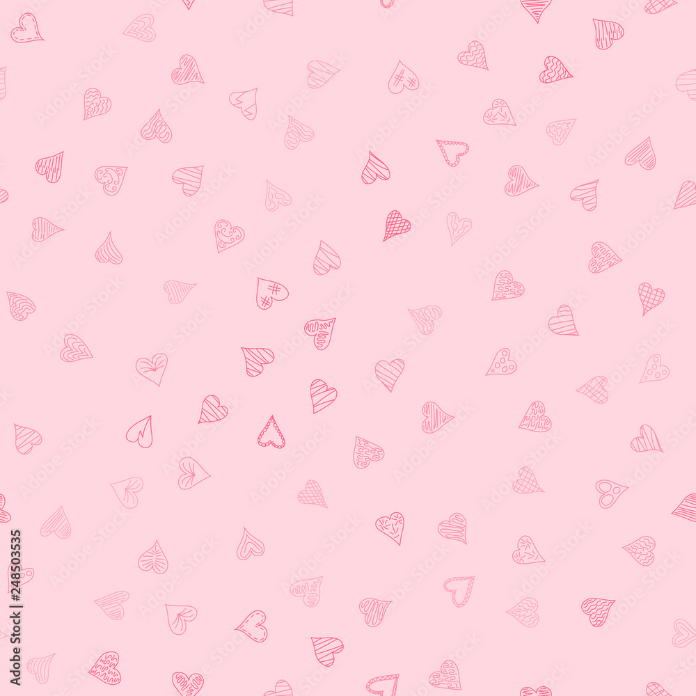 chaotic vector colored doodle hearts seamless pattern - for Valentine's day