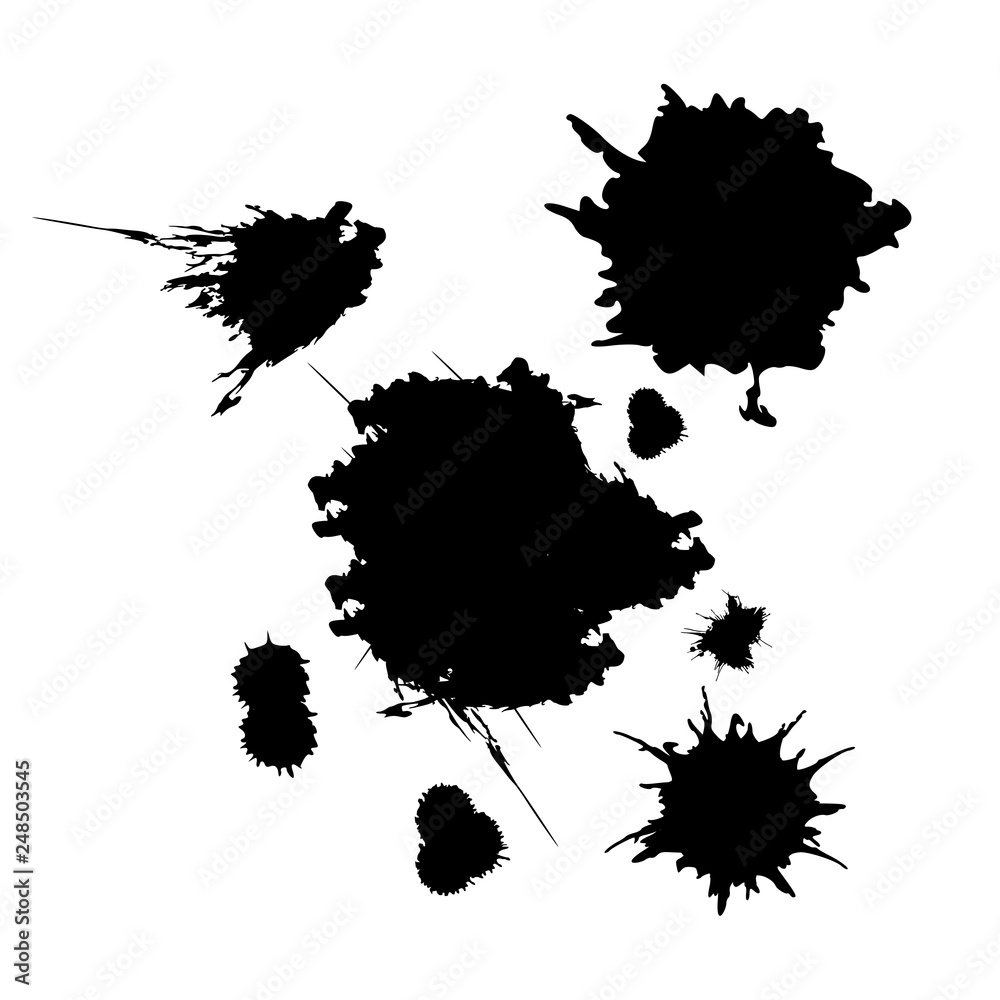 Black ink blot set, Drop black ink blot icon Black ink blot set, Drop black ink blot icon