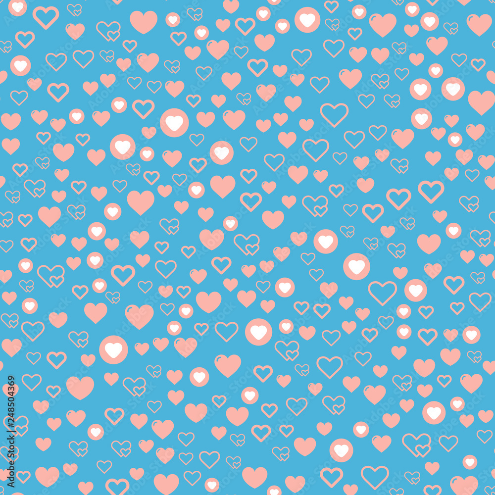 Hearts for Valentine's Day. Romantic feeling and love. Seamless vector EPS 10. Abstract geometric pattern. Multicolor Figures. Texture for print and Banner. Flat style Hearts for Valentine's Day. Romantic feeling and love. Seamless vector EPS 10. Abstract geometric pattern. Multicolor Figures. Texture for print and Banner. Flat style