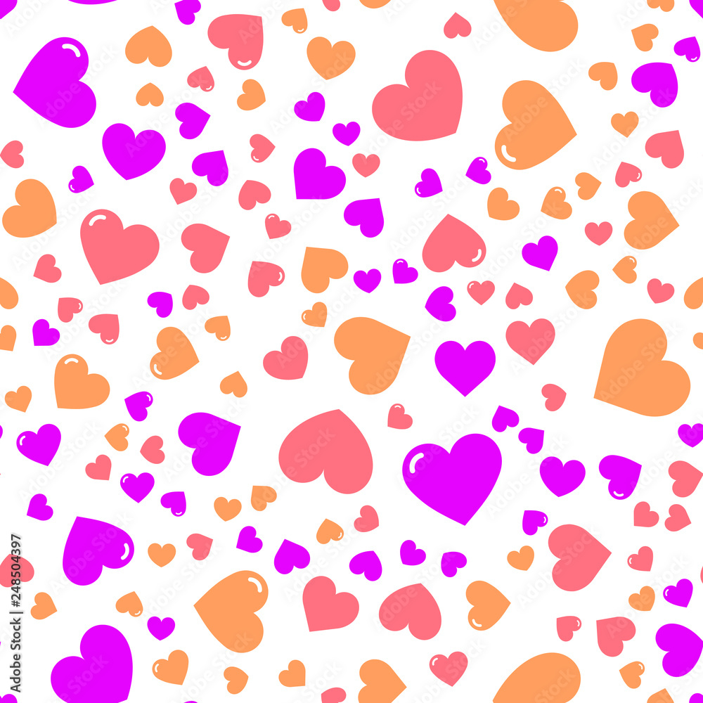 Hearts for Valentine's Day. Romantic feeling and love. Seamless vector EPS 10. Abstract geometric pattern. Multicolor Figures. Texture for print and Banner. Flat style Hearts for Valentine's Day. Romantic feeling and love. Seamless vector EPS 10. Abstract geometric pattern. Multicolor Figures. Texture for print and Banner. Flat style