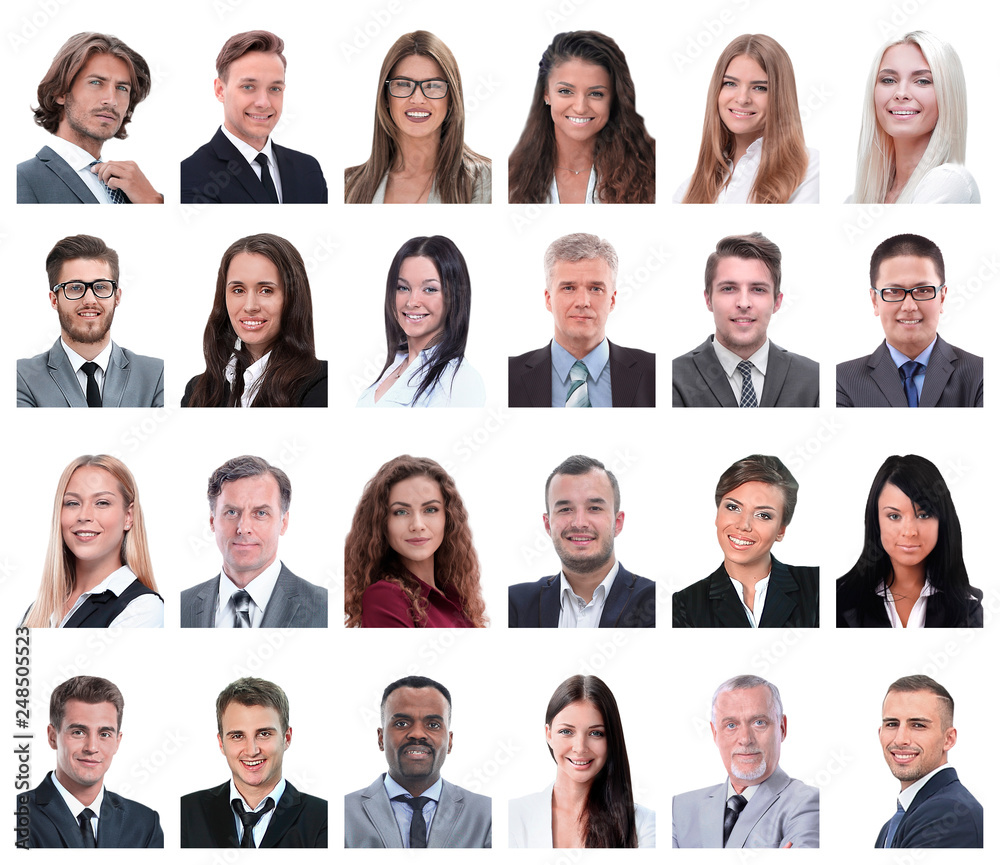 collage of portraits of business people isolated on white